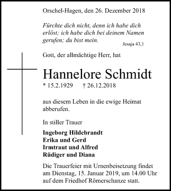 Anzeige von Hannelore Schmidt von Reutlinger General-Anzeiger