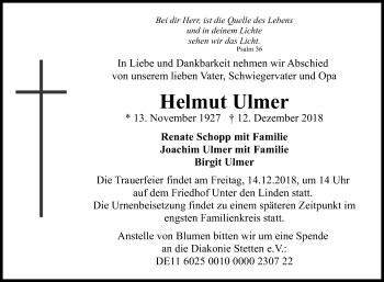 Anzeige von Helmut Ulmer von Reutlinger General-Anzeiger