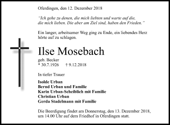 Anzeige von Ilse Mosebach von Reutlinger General-Anzeiger