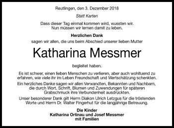 Anzeige von Katharina Messmer von Reutlinger General-Anzeiger