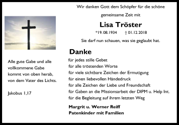 Anzeige von Lisa Tröster von Reutlinger General-Anzeiger