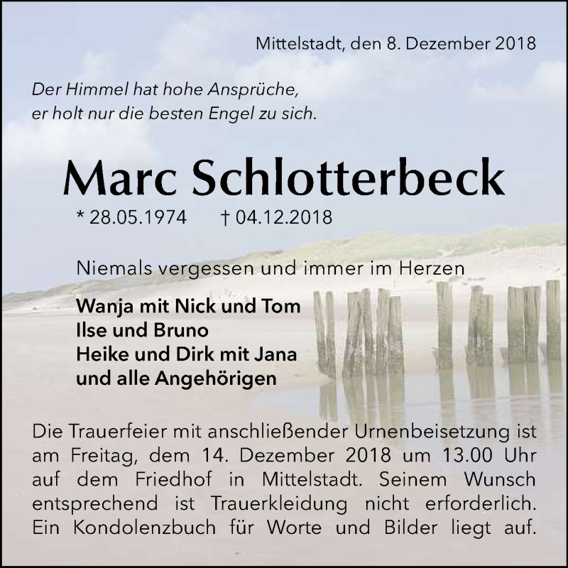  Traueranzeige für Marc Schlotterbeck vom 08.12.2018 aus Reutlinger General-Anzeiger
