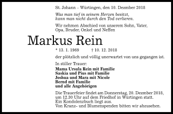 Anzeige von Markus Rein von Reutlinger General-Anzeiger