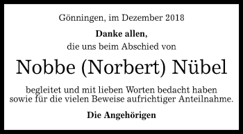 Anzeige von Nobbe Norbert Nübel von Reutlinger General-Anzeiger