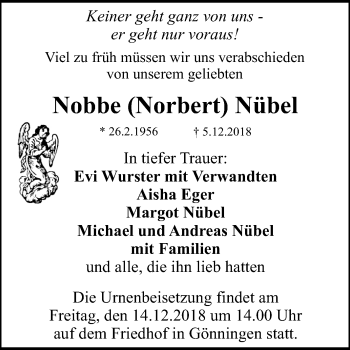 Anzeige von Norbert Nübel von Reutlinger General-Anzeiger