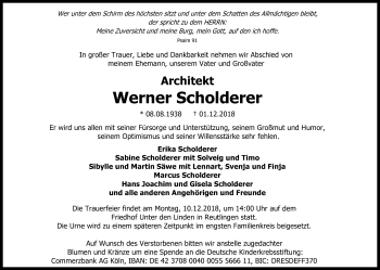 Anzeige von Werner Scholderer von Reutlinger General-Anzeiger