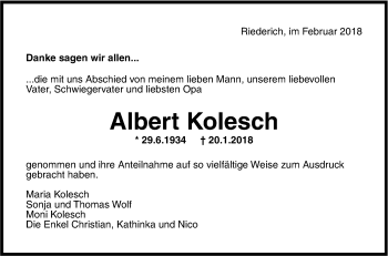 Anzeige von Albert Kolesch von Reutlinger General-Anzeiger