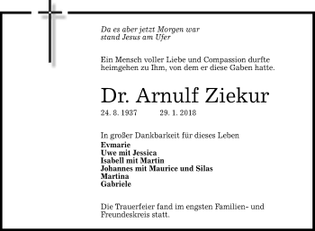 Anzeige von Arnulf Ziekur von Reutlinger General-Anzeiger