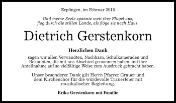 Anzeige von Dietrich Gerstenkorn von Reutlinger General-Anzeiger