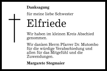 Anzeige von Elfriede  von Reutlinger General-Anzeiger