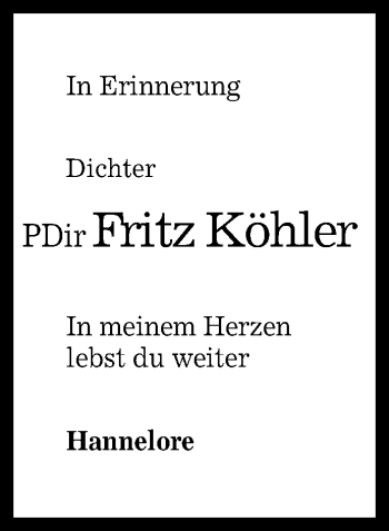 Anzeige von Fritz Köhler von Reutlinger General-Anzeiger
