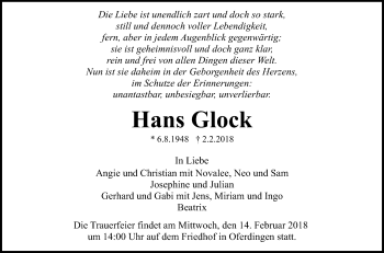 Anzeige von Hans Glock von Reutlinger General-Anzeiger