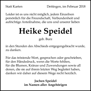 Anzeige von Heike Speidel von Reutlinger General-Anzeiger