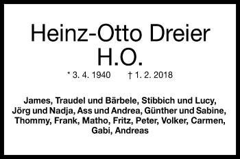 Anzeige von Heinz-Otto Dreier von Reutlinger General-Anzeiger