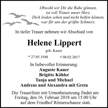 Anzeige von Helene Lippert von Reutlinger General-Anzeiger