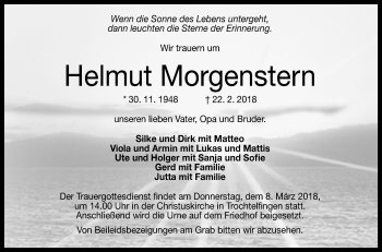 Anzeige von Helmut Morgenstern von Reutlinger General-Anzeiger