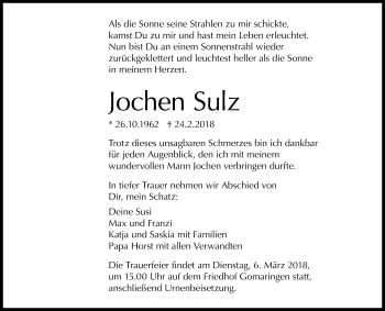 Anzeige von Jochen Sulz von Reutlinger General-Anzeiger