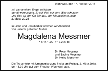 Anzeige von Magdalena Messmer von Reutlinger General-Anzeiger