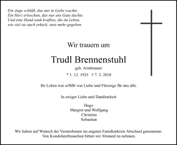 Anzeige von Trudl Brennenstuhl von Reutlinger General-Anzeiger