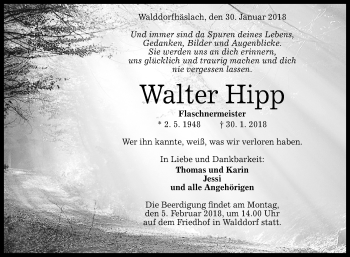 Anzeige von Walter Hipp von Reutlinger General-Anzeiger