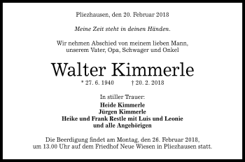 Anzeige von Walter Kimmerle von Reutlinger General-Anzeiger