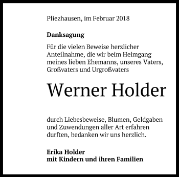 Anzeige von Werner Holder von Reutlinger General-Anzeiger