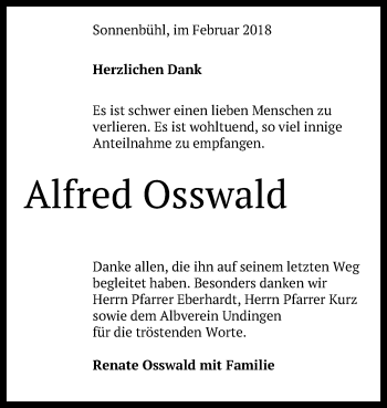 Anzeige von Alfred Osswald von Reutlinger General-Anzeiger