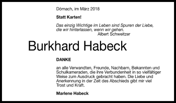 Anzeige von Burkhard Habeck von Reutlinger General-Anzeiger