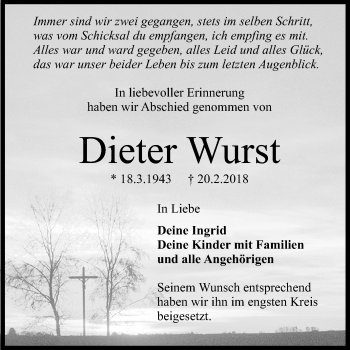 Anzeige von Dieter Wurst von Reutlinger General-Anzeiger