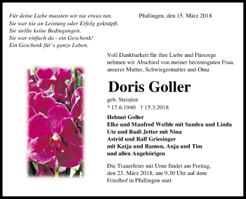 Anzeige von Doris Goller von Reutlinger General-Anzeiger