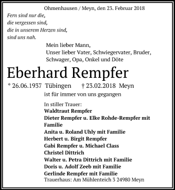 Anzeige von Eberhard Rempfer von Reutlinger General-Anzeiger