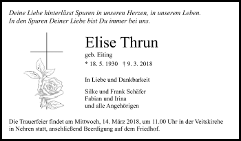 Anzeige von Elise Thrun von Reutlinger General-Anzeiger