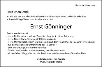 Anzeige von Ernst Gönninger von Reutlinger General-Anzeiger