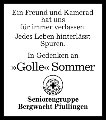Anzeige von Golle Sommer von Reutlinger General-Anzeiger