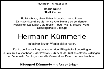 Anzeige von Hermann Kümmerle von Reutlinger General-Anzeiger