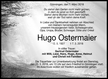 Anzeige von Hugo Ostermaier von Reutlinger General-Anzeiger