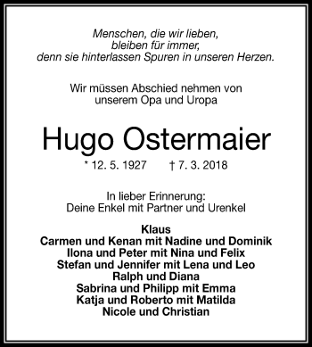 Anzeige von Hugo Ostermaier von Reutlinger General-Anzeiger