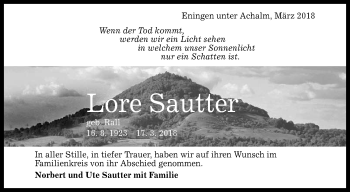 Anzeige von Lore Sautte von Reutlinger General-Anzeiger