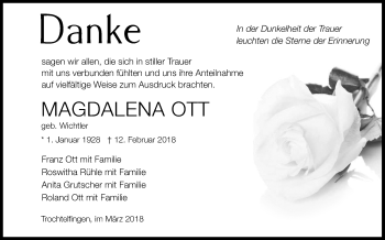 Anzeige von Magdalena Ott von Reutlinger General-Anzeiger