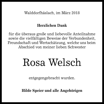 Anzeige von Rosa Welsch von Reutlinger General-Anzeiger