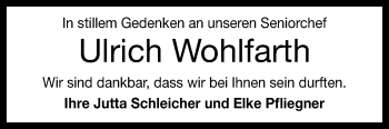 Anzeige von Ulrich Wohlfarth von Reutlinger General-Anzeiger