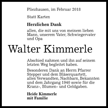 Anzeige von Walter Kimmerle von Reutlinger General-Anzeiger