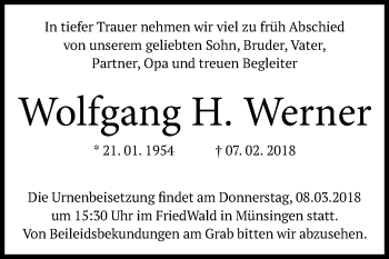 Anzeige von Wolfgang H. Werner von Reutlinger General-Anzeiger