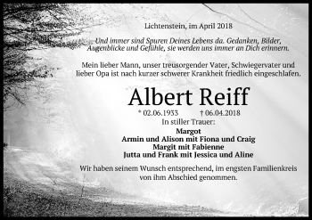 Anzeige von Albert Reiff von Reutlinger General-Anzeiger