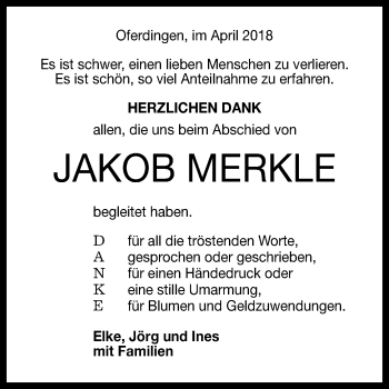 Anzeige von Jakob Merkle von Reutlinger General-Anzeiger