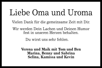 Anzeige von Oma  von Reutlinger General-Anzeiger