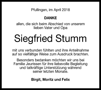 Anzeige von Siegfried Stumm von Reutlinger General-Anzeiger