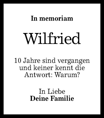 Anzeige von Wilfried  von Reutlinger General-Anzeiger