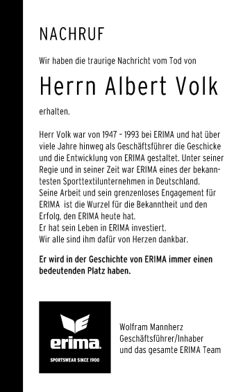 Anzeige von Albert Volk von Reutlinger General-Anzeiger