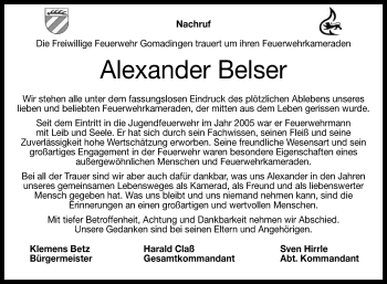 Anzeige von Alexander Belser von Reutlinger General-Anzeiger